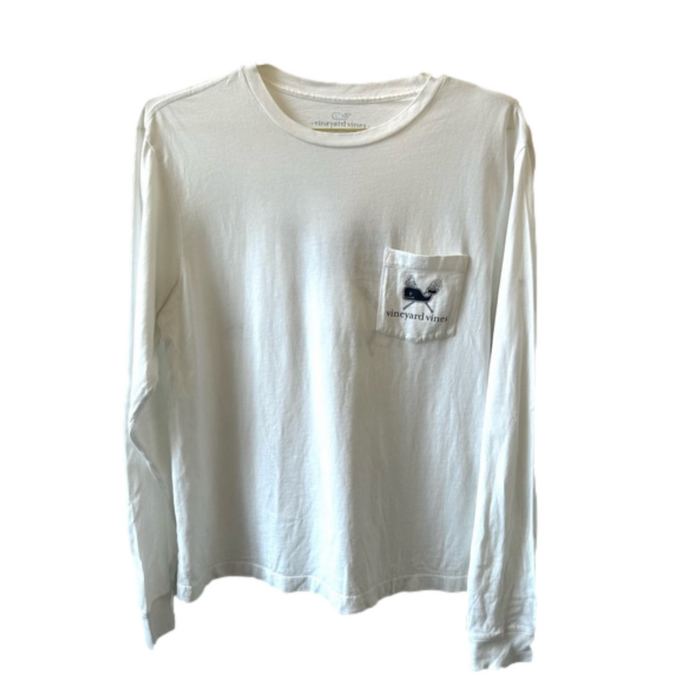 Vineyard Vines Lacrosse Long Sleeve T-Shirt Size Small White Navy Blue